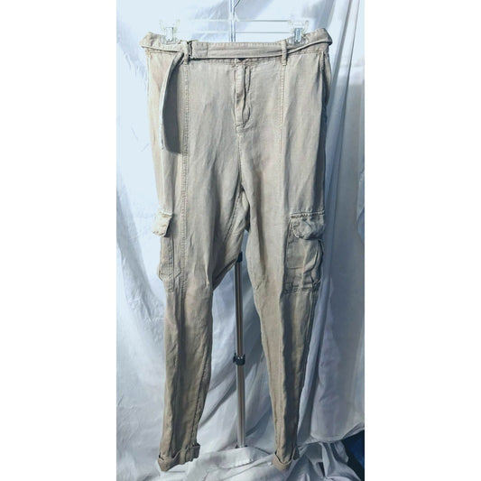 NICOLE MILLER New York Linen Lyocell Cargo Khaki Pants Coastal Grandma Size L