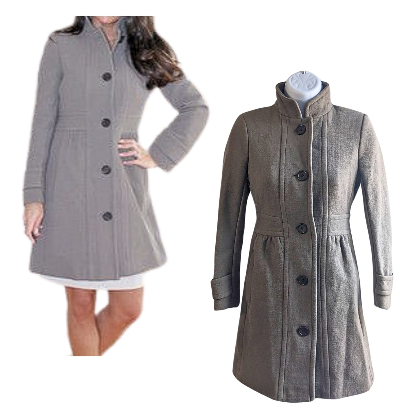 2010 J. CREW Double Cloth Cobblestone Coletta 94% Italian Wool Princess Coat 0P