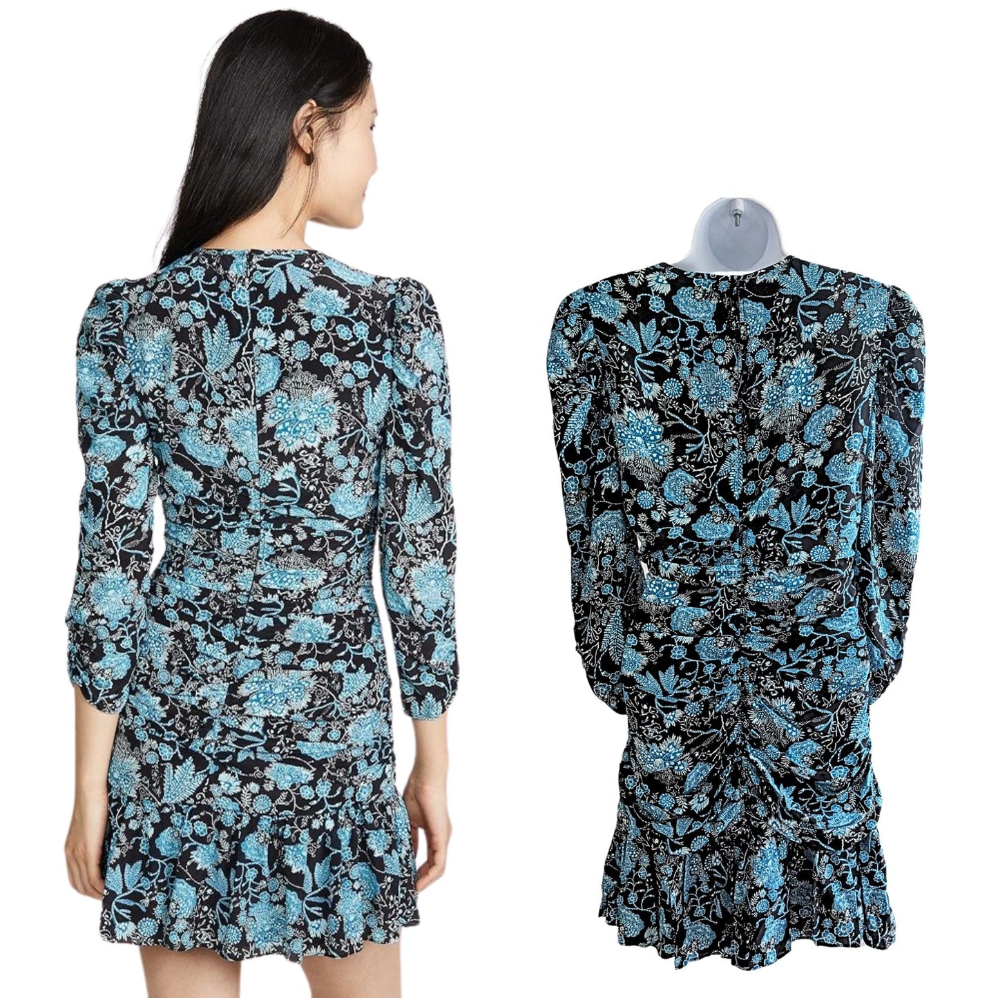 TANYA TAYLOR Raven Paisley Blue Floral Long Sleeve MiniDress w/Auth Sticker Sz 8