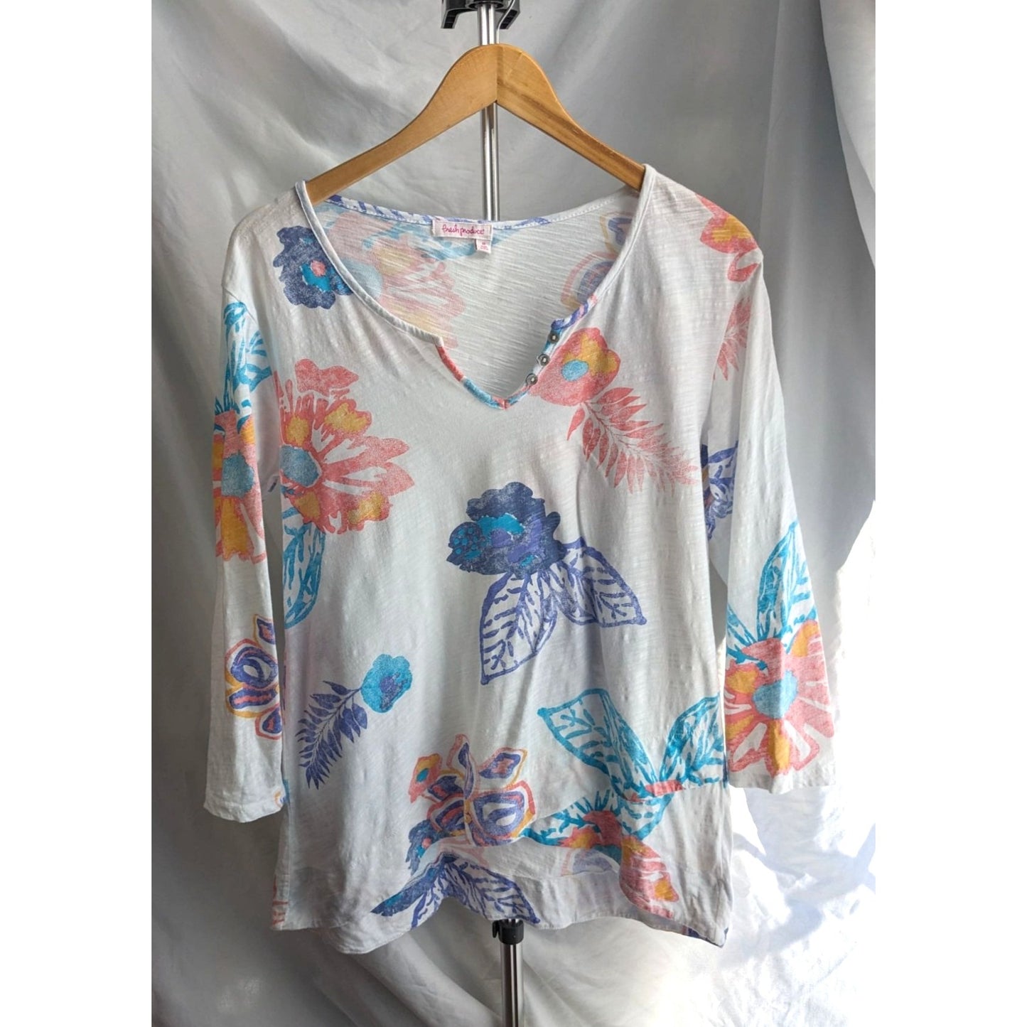 FRESH PRODUCE Jordan Spring Floral Tunic 100% Cotton w/ Hi Low Tulip Hem Size M