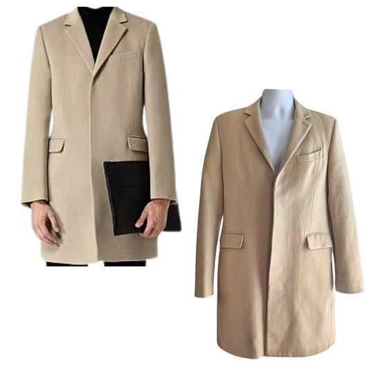 Rare 2014 REISS Vassal 100% Wool Tan Single Breasted Overcoat Chest Size 42"/XL