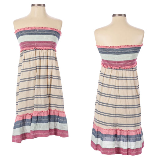 2010 JUICY COUTURE Mia 100% Cotton Blue Pink Strapless Striped Sundress Size PS