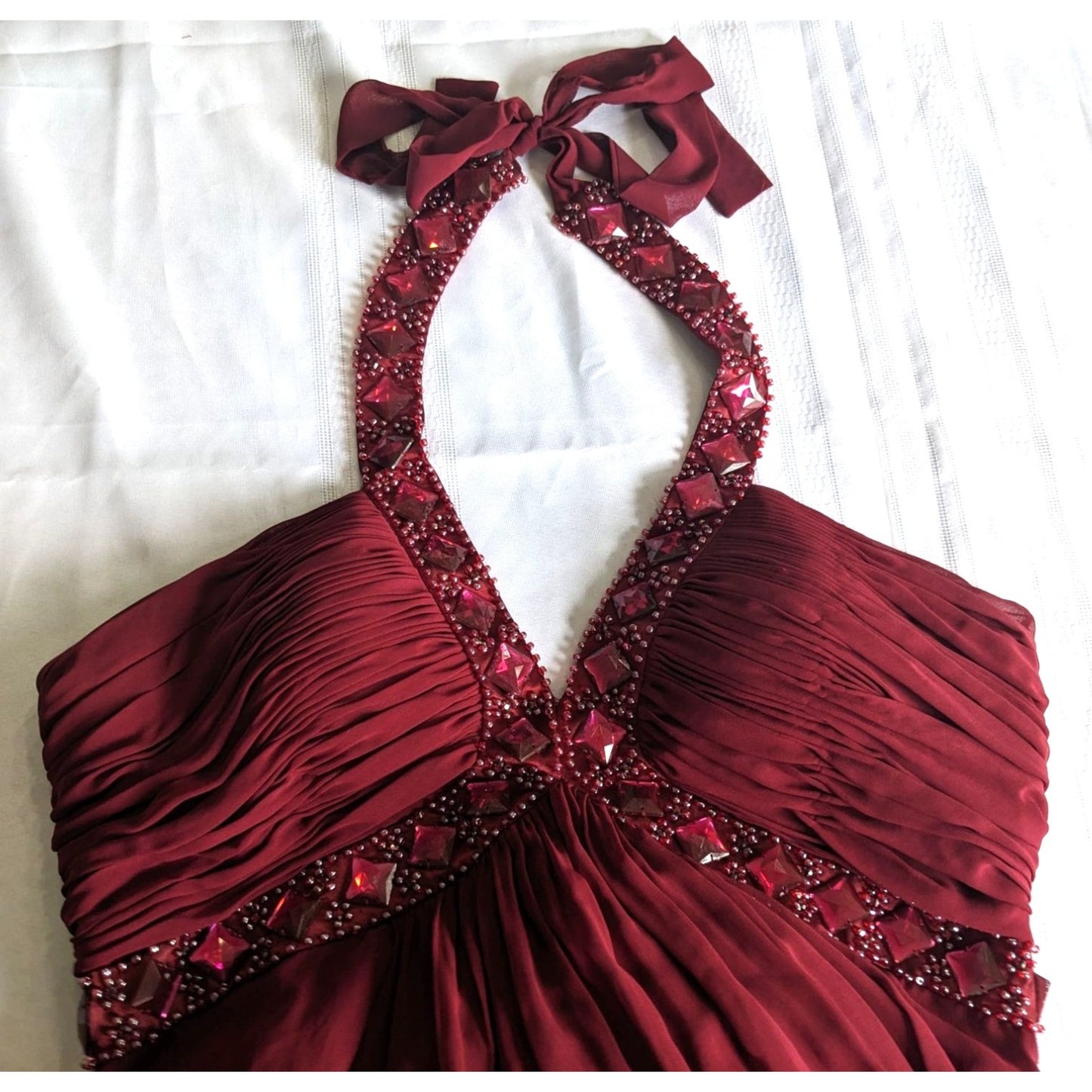 Vintage Y2K JULIET FASHION MILEX Maroon Jewel Halter Prom Dress Size XL