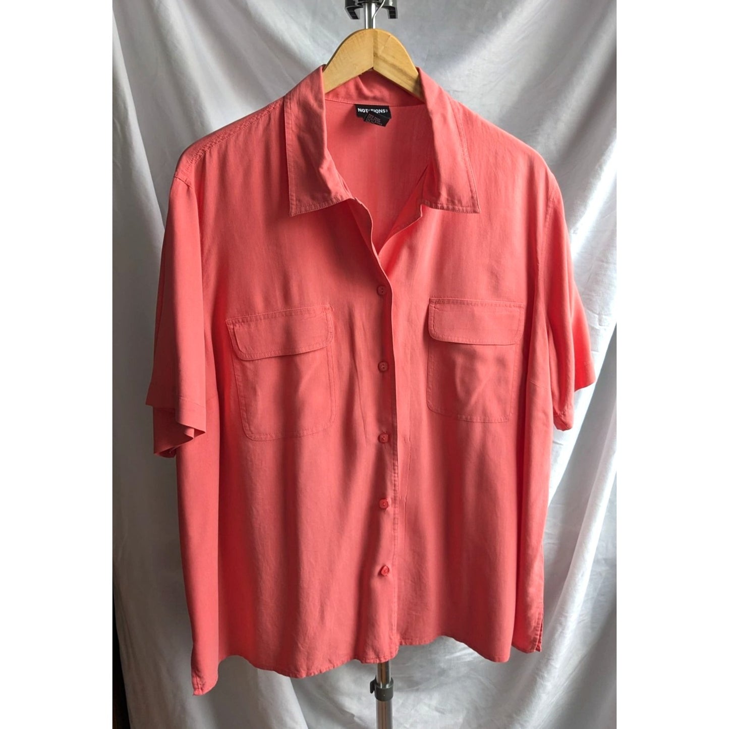 NOTATIONS 100% Silk Soft Coral Short Sleeve Button-Down Shirt Size 2X