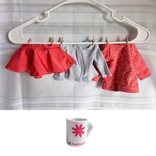 4-Piece American Girl Doll Outfit Set - Coral & Gray Cozy w/Mug 18"