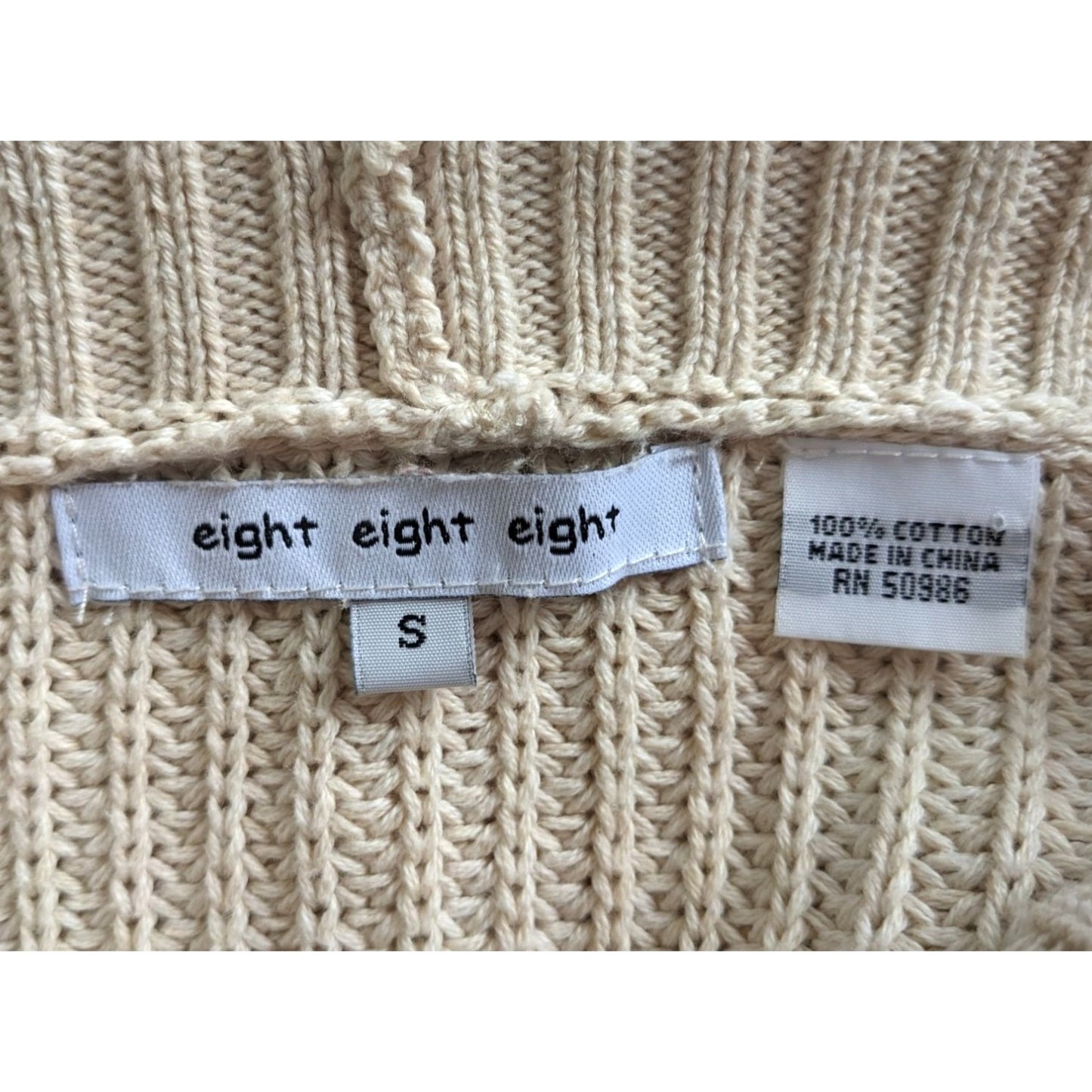 Vintage Y2K EIGHT EIGHT EIGHT 100%Cotton Chunky Cream CowlNeck Knit Sweater Sz S