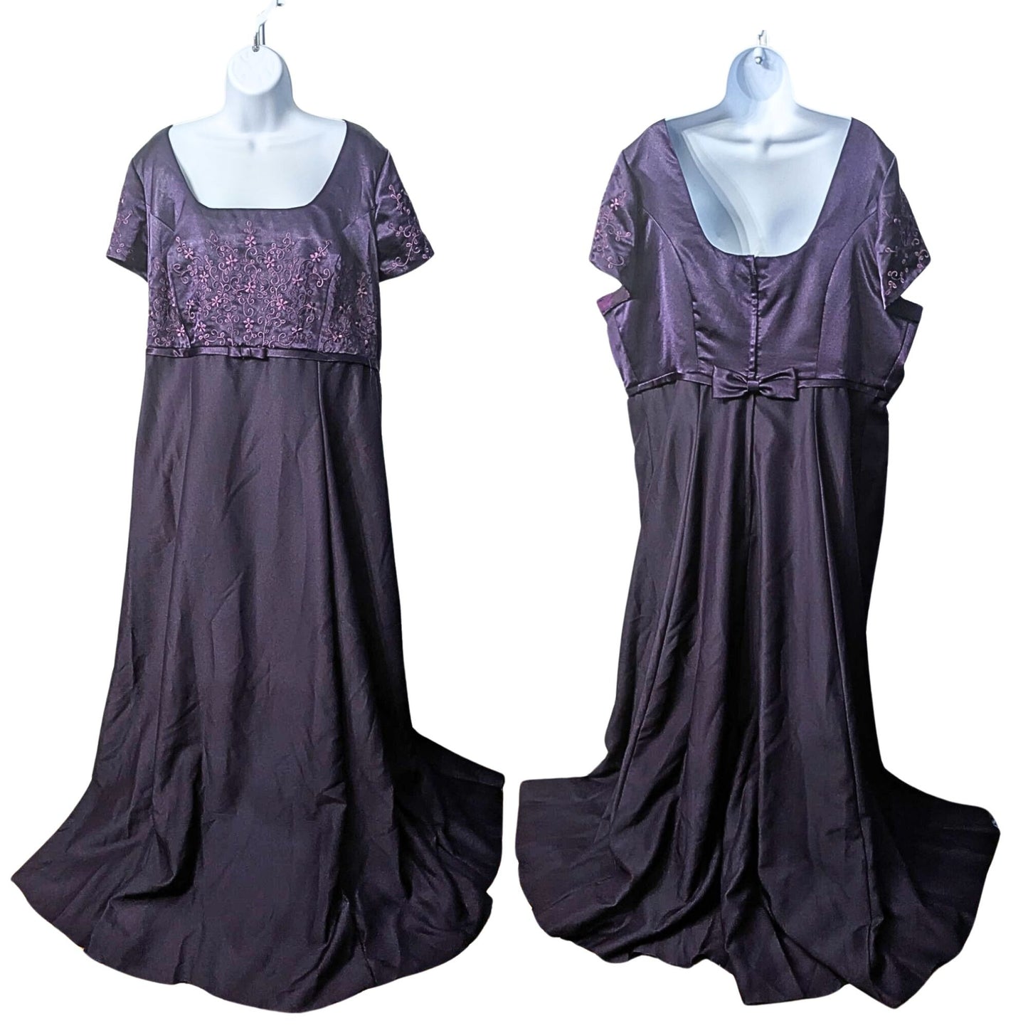 Vtg 90s MORI LEE Embroidered EmpireWaist Eggplant Purple Prom Gown Sz 46 (22)