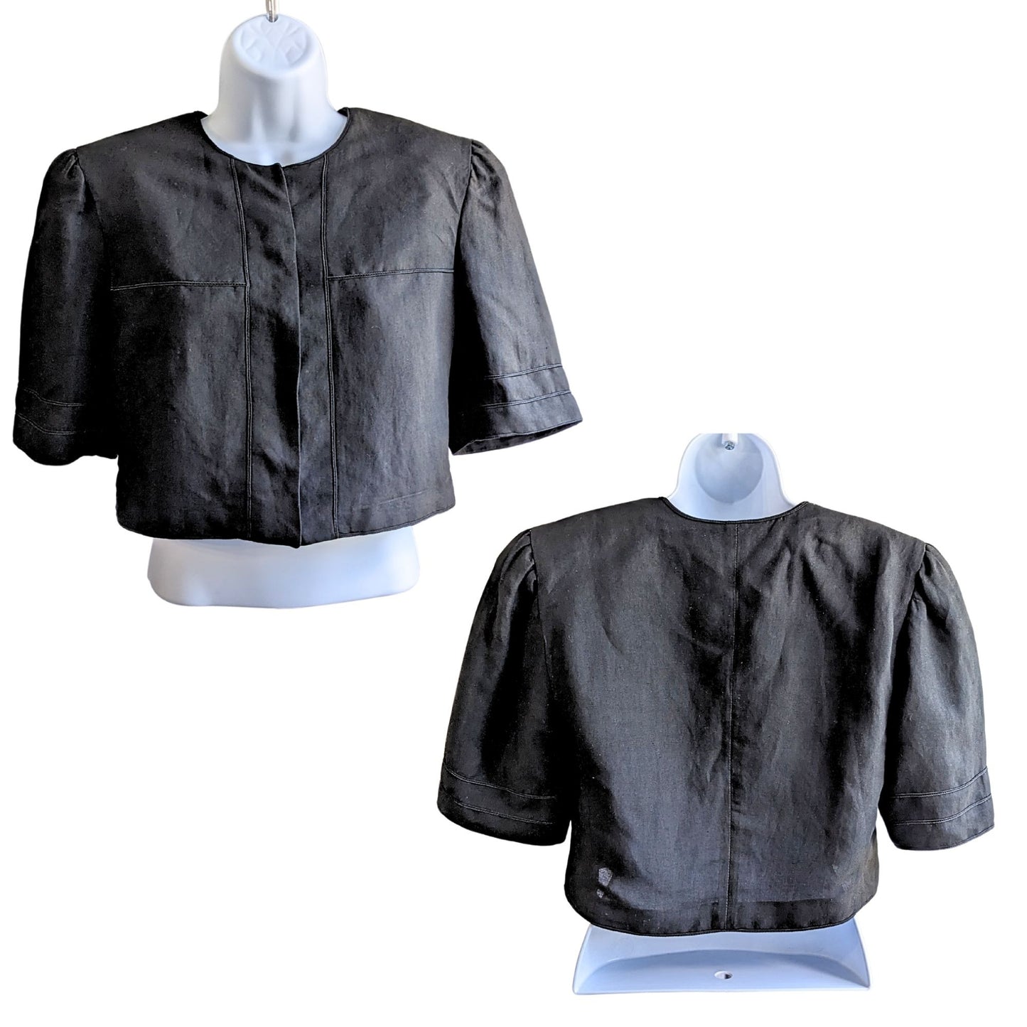 Rare Vtg 80s EMPORIO ARMANI Linen-Blend Black Cropped Jacket Size IT 46/ US 10