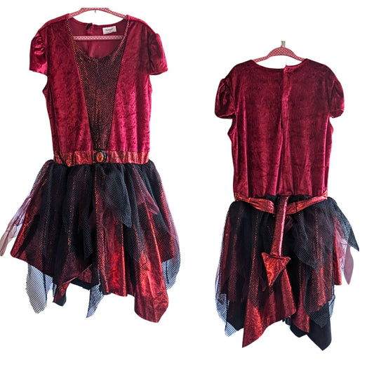 SPIRIT HALLOWEEN Red Devil Velour Tulle Skater Dress w/ Tail Size M