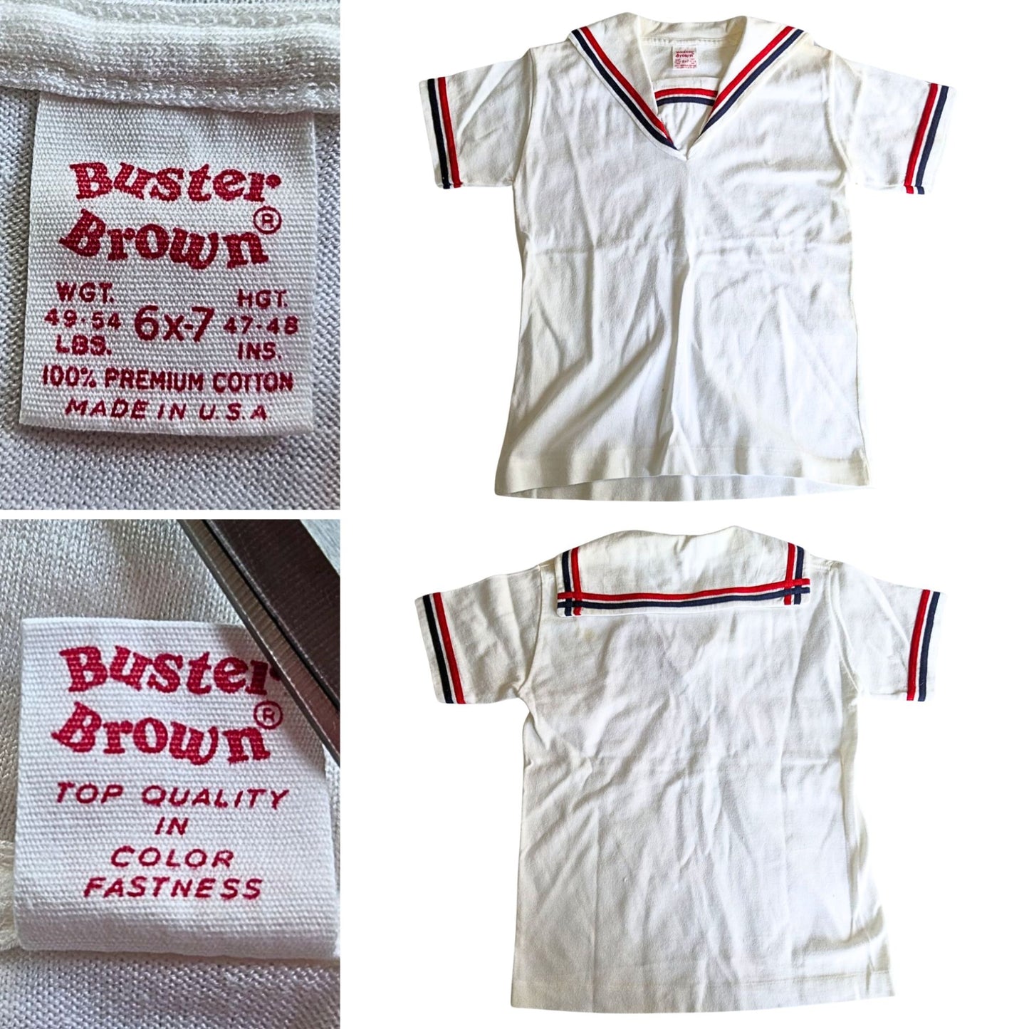 Vintage Mid-Century BUSTER BROWN White Sailor Suit 6pc Family Set w/ Ad Szs 5-14