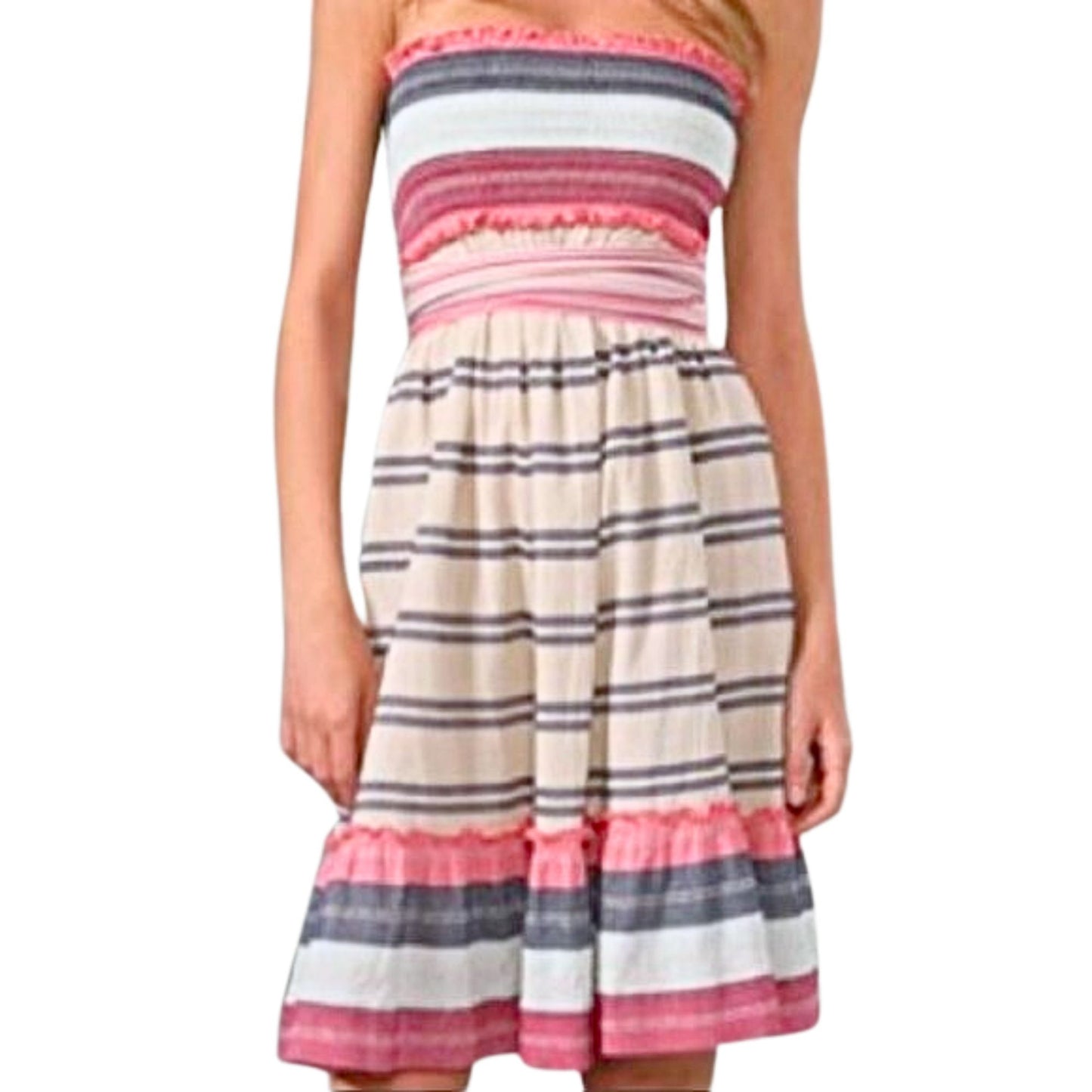 2010 JUICY COUTURE Mia 100% Cotton Blue Pink Strapless Striped Sundress Size PS