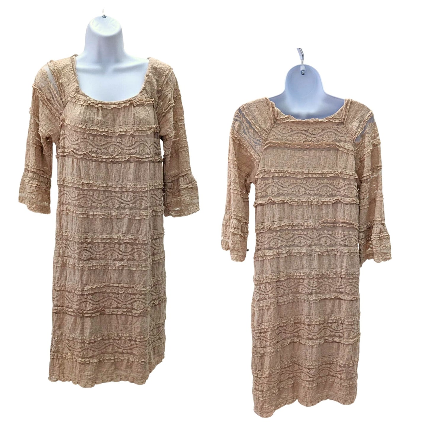 RABBIT RABBIT RABBIT DESIGNS Beige Trumpet Sleeve Lace Shift Dress Cottage Sz 10