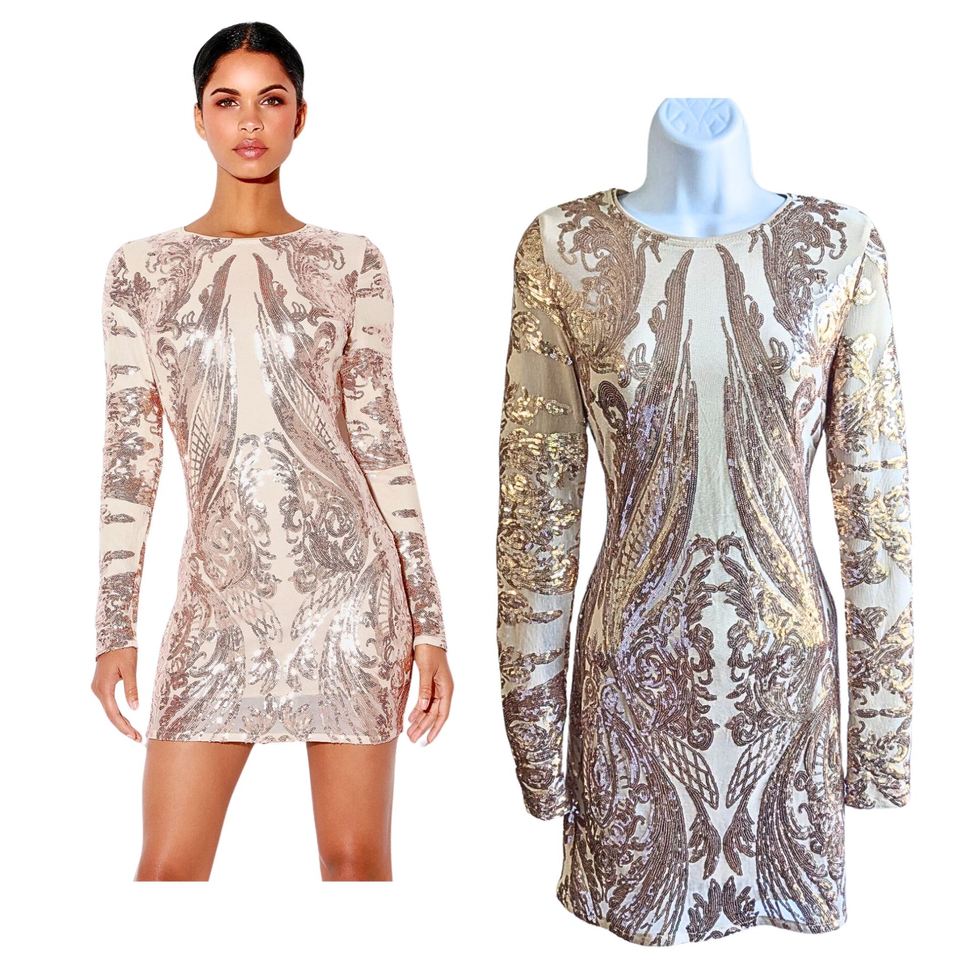 LULUS Mirasol Rose Gold Sequin Long Sleeve Bodycon Mini Dress Size XS Periwinkle Packages LULUS Mirasol Rose Gold Sequin Long Sleeve Bodycon Mini Dress Size XS Periwinkle Packages