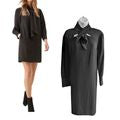 Classic REISS Yolanda Black Blouson Tie Bow Neck Mini Shift Dress Size 12