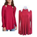 FREE PEOPLE Downtown Girl Red Cutout Tunic Rib Knit Sweater OB976710 Size M