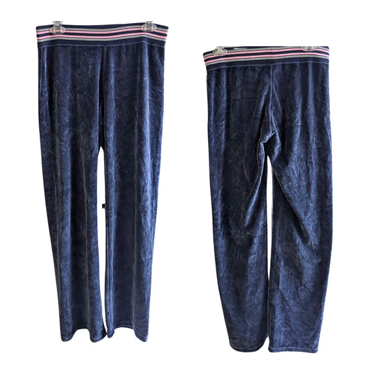 Vintage Y2K GAP Navy Blue Pink Stretch Velour Wide Band 2003 Track Pants Size S