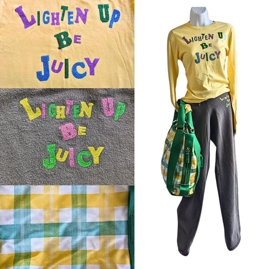 Vtg Y2K JUICY COUTURE 3-pc Kidcore Yellow Green Matching Outfit w/ Belt Bag Sz M