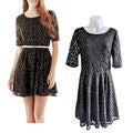 Vtg Y2K BY & BY Black Cutout Bow Back Lurex Lace Overlay Skater Mini Dress Sz XL