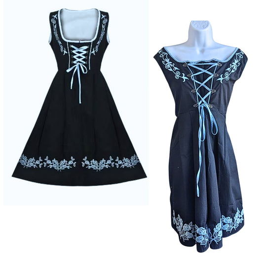 JASAMBAC Oktoberfest Bavarian Blue Sleeveless Lace Up Peasant Dress Size XL