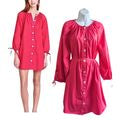 J.CREW Re-imagined Hot Pink Tie-Sleeve Button-Front Cotton Poplin Dress Size XXL