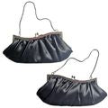 Vintage Y2K CACHE Assymetrical Curved Black Satin Kiss Lock Snake Chain Clutch