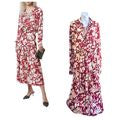 ALEXIS Ambrosia Red Floral-Print Long Sleeve Tie Neck Cottage Midi Dress Size L