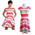 TED BAKER Mayya Pink Pier Candy Stripe Skater Fit & Flare Dress No Belt Sz2/US 6