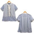 Authentic KARL LAGERFELD PARIS Blue Striped Cotton Blouse w/ Lace Sleeves Size S