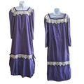 Rare Vtg 70s PRINCESS KAIULANI Purple Corduroy Prairie Kailihiwa Kaftan Dress Sz 8