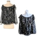 NICOLE MILLER ATELIER Black Lurex Twinkling Summer Nights Peasant Blouse Sz S