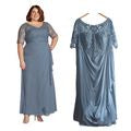 OLEG CASSINI Steel Blue Chiffon Lace Empire Mother of Bride Gown WBM2813 Sz 20W