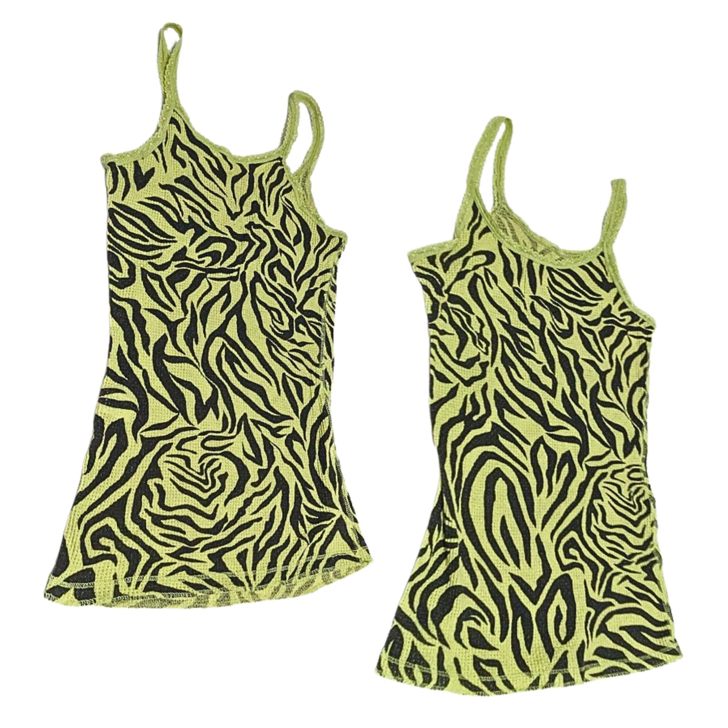 Vintage Y2K PACSUN NOLLIE Lime Green & Black Zebra Striped Tank Top Size S