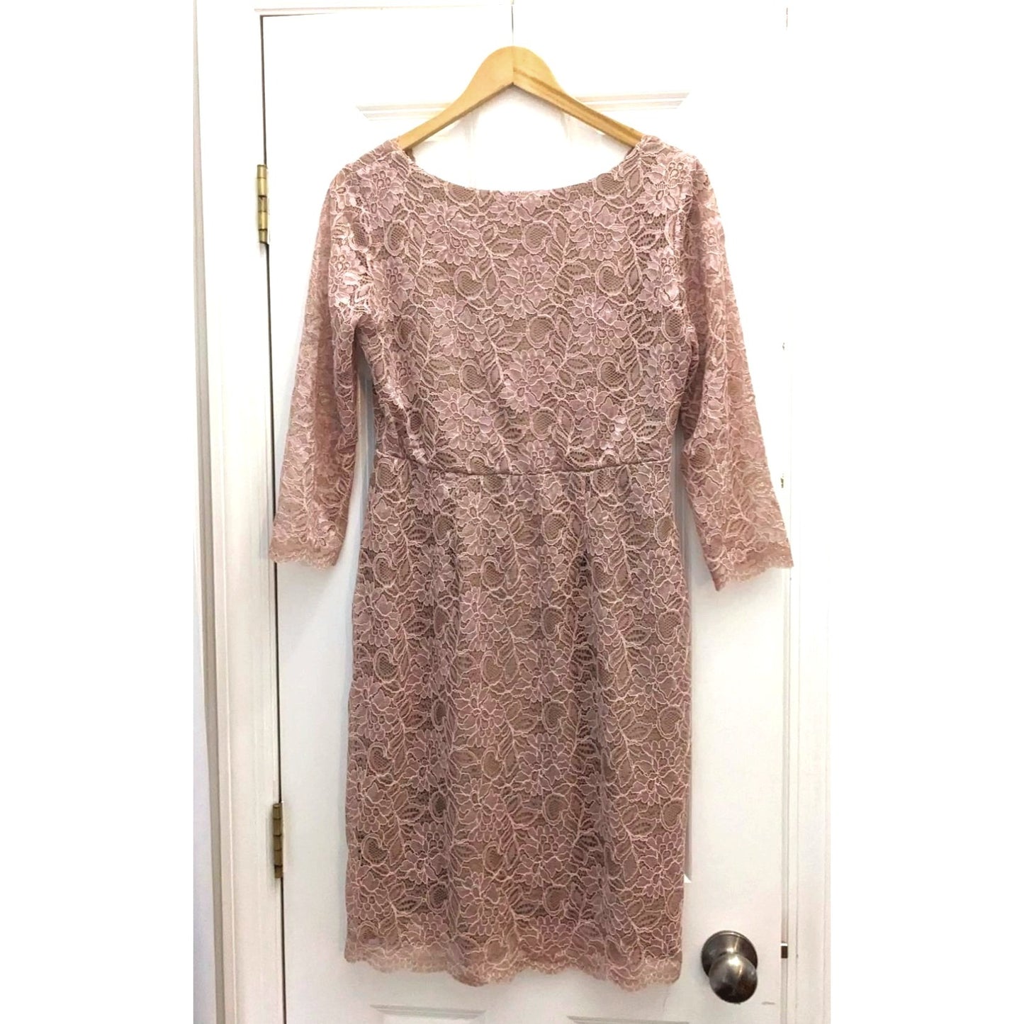 TIFFANY ROSE Rosie Embroidered Lace Midi Dress Pink Rose Gold 3/4 Sleeve Sz 3/10