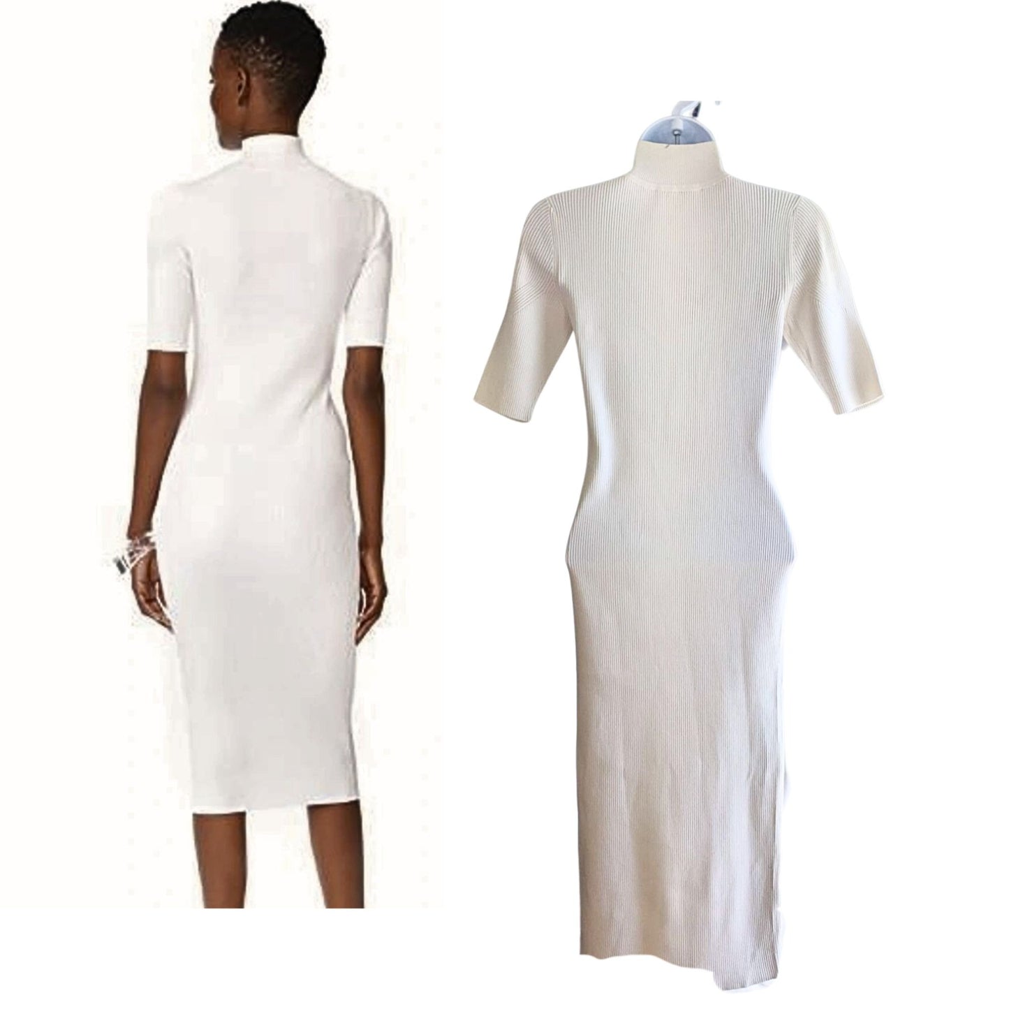 CUSHNIE ET OCHS White Turtleneck Choker Cutout Ribbed Bodycon Sweater Dress Sz M