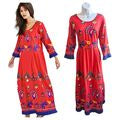 NWT MOMO New York Neli Red Peacock Embroidered Kaftan Dress 100% Cotton Size S