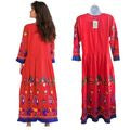 NWT MOMO New York Neli Red Peacock Embroidered Kaftan Dress 100% Cotton Size S