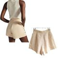 NWOT Anthropologie MON REN Coast Linen Peach High Rise Shorts Cutout Sides Sz S