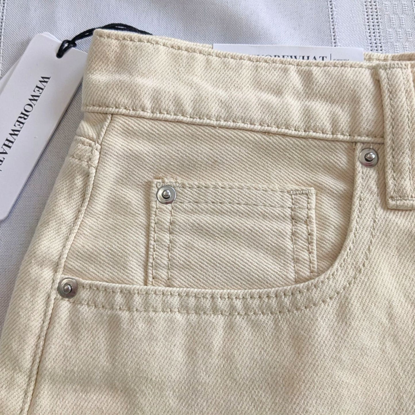 NWT WEWOREWHAT Dani Rigid Unbleached Sand Boyfriend High Rise Jeans Size 27