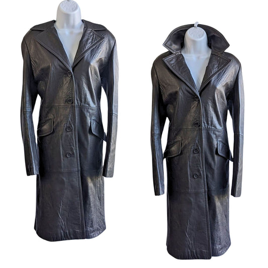 Vintage Y2K KNOLES & CARTER Black Italian Lambskin Leather Long Overcoat Size L