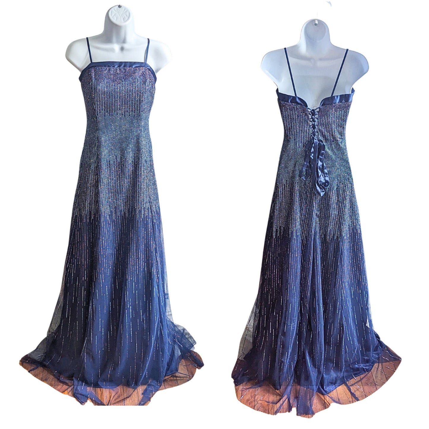 Vintage Y2K Cachet ELLIE MAKENZIE LaceUp DropWaist Prom Dress Glitter Ombré Sz 1