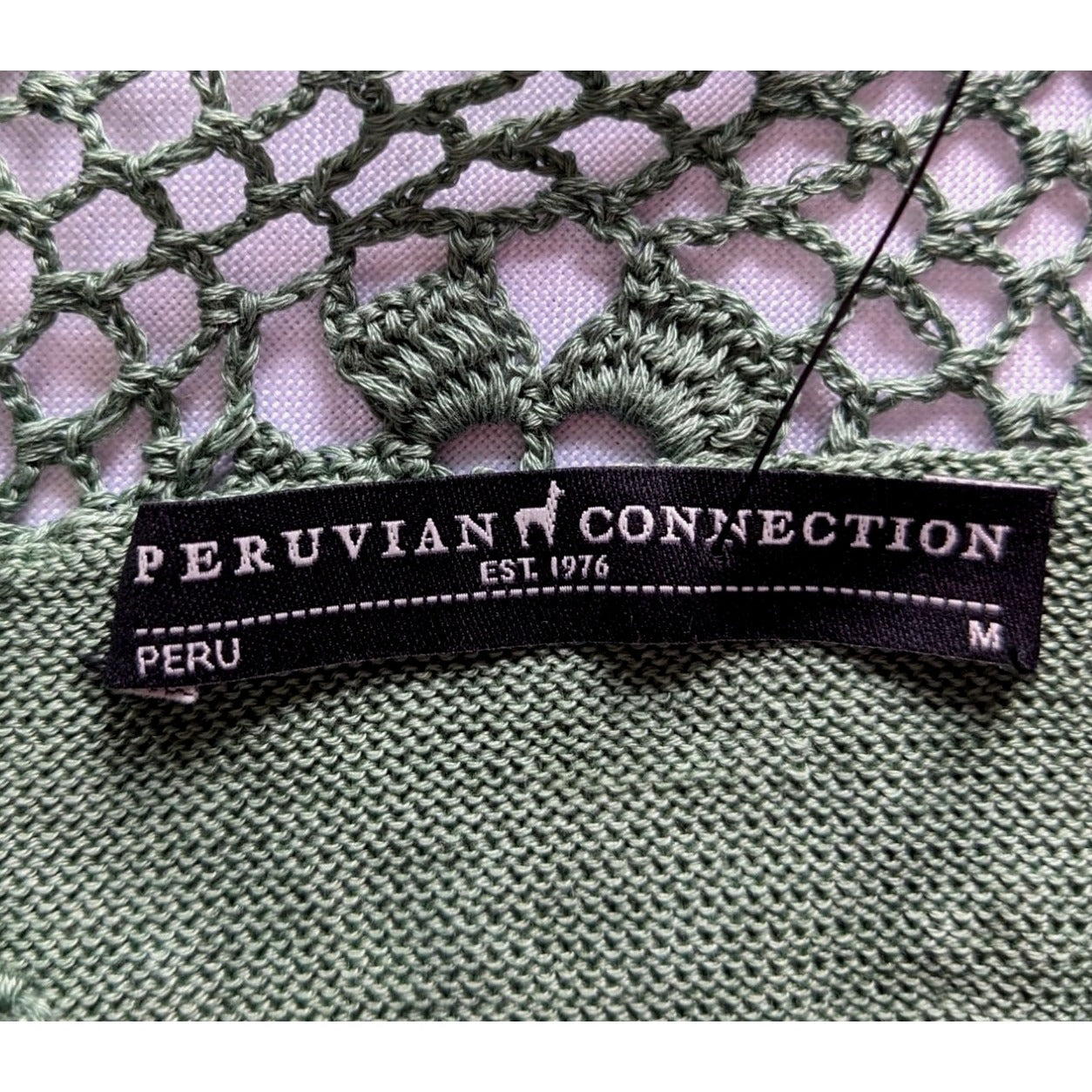 Rare NWT PERUVIAN CONNECTION Thyme Green Dominique Crochet Pima Midi Dress Sz M