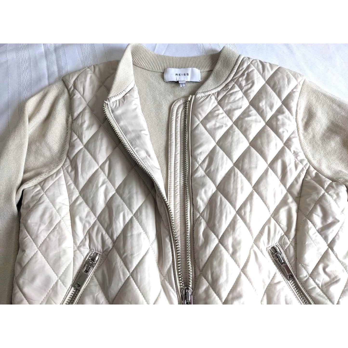 REISS Ayla Quilted Hybrid Zip Through Blazer Bomber Neutral Size 6