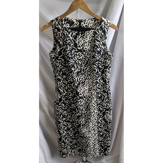 TALBOTS PETITES Cruella DeVil Dalmation Leopard Print Dress Black White Size 4P