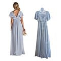 BIRDY GREY Hannah Empire Chiffon Dusty Blue Maxi Bridesmaid Dress w/ Slit Sz XS