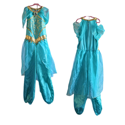 DISNEY PRINCESS Jasmine Deluxe Teal Gold 1 piece Jumpsuit w/ Cameo size M 7/8