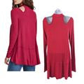 FREE PEOPLE Downtown Girl Red Cutout Tunic Rib Knit Sweater OB976710 Size M