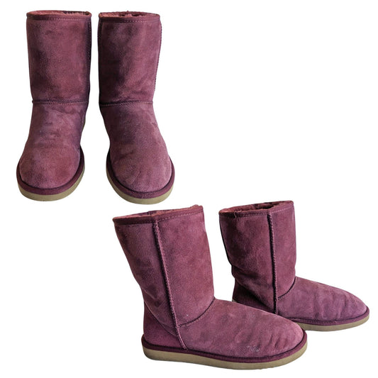 UGG Classic Short II 5825 Burgundy & Tan Leather Round Toe Mid Calf Boots Size 9