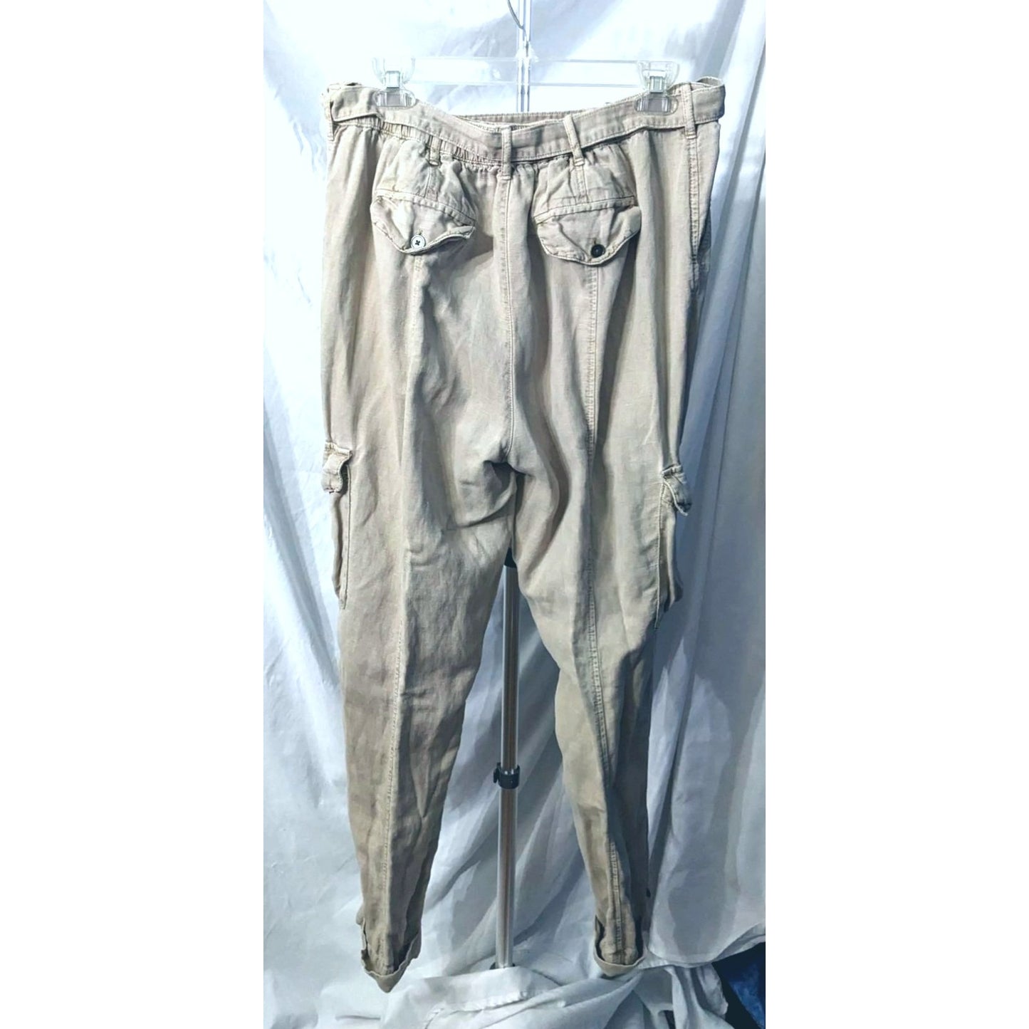 NICOLE MILLER New York Linen Lyocell Cargo Khaki Pants Coastal Grandma Size L