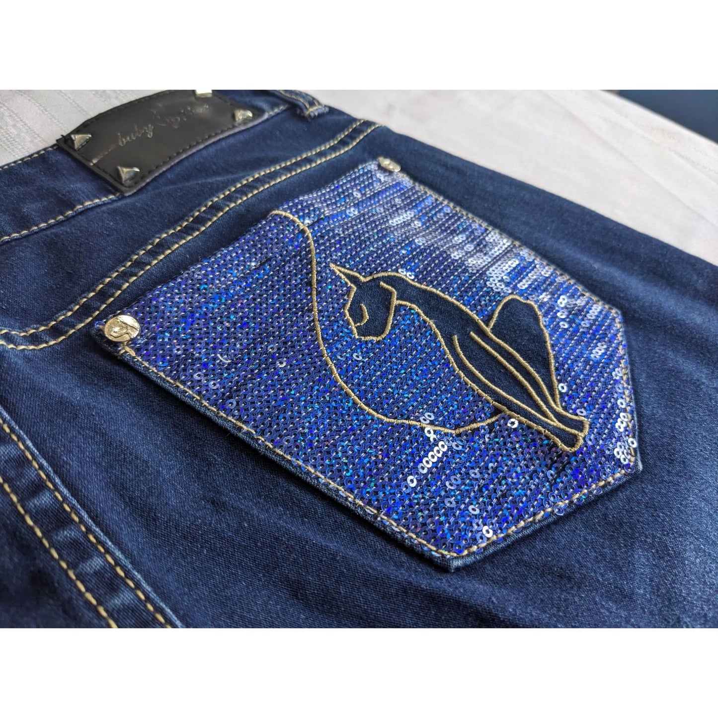 Vintage Y2K BABY PHAT Sequin Embellished Dark Wash Low Rise Straight Jeans Sz 9