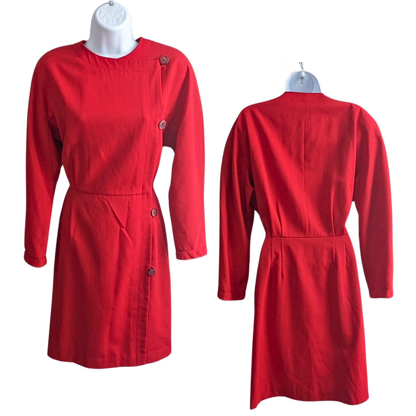 Vintage 70s Mod PAUL ALEXANDER Cherry Red Flap Close 100% Wool Dress Size 10